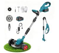 Debroussailleuse Electrique sans Fil 21V,Coupe Bordure Batterie 1.5Ah | Débroussailleuse à Batterie avec Roue,3 Types Lames,Debrouissalleuses pour Tondre Pelouses du Jardin Pelouse Ferme