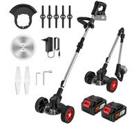 Debroussailleuse Electrique sans Fil 21V, Coupe Bordure sans Fil avec 2 x 3.0Ah Batterie et 3 Types De Lames, Tige Télescopique, Faible Bruit, Pliable Débroussailleuse à Batterie pour Jardin Élagage