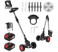 Debroussailleuse Electrique sans Fil 21V, Coupe Bordure sans Fil avec 2 x 3.0Ah Batterie et 3 Types De Lames, Tige Télescopique, Faible Bruit, Pliable Débroussailleuse à Batterie pour Jardin Élagage
