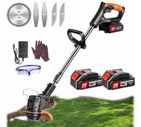 Debroussailleuse Electrique sans Fil 21V, Coupe Bordure sans Fil avec Batterie 2.0Ah et 4 Types de Lames, Débroussailleuses Electrique Batterie pour la Coupe de Jardin, Pelouses et Terres Agricoles