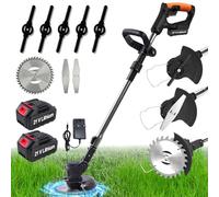 Debroussailleuse Electrique sans Fil 21V, DéBroussailleuse à Batterie Electrique 650W, Coupe Bordure avec 2 Batterie & 3 Types De Lames, Pliage Rétractable pour Jardin Élagage (Noir + 2 *Batterie)