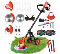 Debroussailleuse Electrique sans Fil 4 in 1, Débroussailleuse Batterie avec 2 Batteries 2,0 Ah, Chargeur et Roues Amovibles, Coupe Bordure sans Fil avec Batterie pour Tondre Le Jardin et la Pelouse.