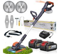 Débroussailleuse électrique sans fil avec lame et 2 batteries 24 V-4,0 Ah avec chargeur et chargeur, pour jardin, pelouse, maison, rue