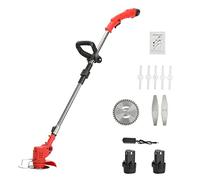 Débroussailleuse Électrique sans Fil, Coupe-Bordure avec 2 Batteries 12V 2.0Ah, 450W 18000RPM Rotofil à Batterie avec Manche Télescopique et 3 Types de Lames, pour Jardin, Pelouse et Arbustes (Rouge)