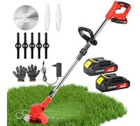 Debroussailleuse Electrique sans Fil, Coupe Bordure sans Fil avec Batterie, Debroussailleuse Batterie avec 3 Type Lames, TéLescopique Taille Bordure Convient pour Jardin, Ferme (2 Batterie)