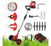 Debroussailleuse Electrique sans Fil, Coupe Bordure sans Fil avec Batterie, Debroussailleuse Batterie avec 3 Type Lames, TéLescopique Taille Bordure Convient pour Jardin, Ferme (2 Batterie et Roues)