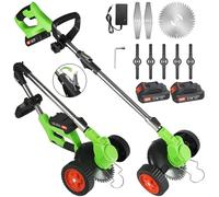 Débroussailleuse électrique sans Fil, Coupe-Herbe 3 en 1 avec Roues et 3 Types de Lames, Coupe-Bordures/débroussailleuse/broyeur de Branches Pliable pour Le Jardin et la Cour