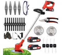 Debroussailleuse Electrique sans Fil, Débroussailleuse à Gazon sans balais avec 2 Batteries et 4 Lames avec poignée réglable, Débroussailleuse à Gazon Portable d'extérieur pour Couper l'herbe