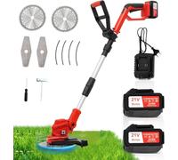 Debroussailleuse Electrique sans Fil Pliable, 2 * 4000mAh Batteries, Débroussailleuse à Gazon Portable d'extérieur pour Couper l'herbe avec Roues latérales et Lame 3 en 1,Idéal pour tondre les jardins