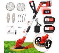 Debroussailleuse Electrique sans Fil Pliable OUTIGO, 2 * 4000mAh Batteries, Débroussailleuse à Gazon Portable, Roues latérales et Lame 3 en 1