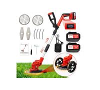 Debroussailleuse Electrique sans Fil Pliable OUTIGO, 2 * 4000mAh Batteries, Débroussailleuse à Gazon Portable, Roues latérales et Lame 3 en 1