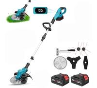 Debroussailleuse Electrique sans Fil pour Makita 18V, 9 Pouces Débroussailleuse à Gazon Pliable avec 4 Types de Lames, réglable à 90°, Debrouissalleuses Batterie pour Jardin Élagage (2* Batterie)