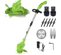 Debroussailleuse Electrique sans Fil, Tondeuse Portable et Pliable avec Poignée Réglable, Design de Tête Réglable à 90°, pour la Coupe de Jardin, Pelouses et Terres Agricoles (2 Pièces Batterie)