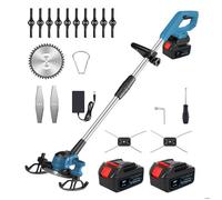 Débroussailleuse et coupe-bordures 2 en 1, avec 2 Batterie 4A, 4 Types De Lames, Roue latérale pour Pelouse Domestique - Bleu