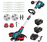 Débroussailleuse sans fil 2 en 1 avec brosse anti-mauvaises herbes, coupe-bordure à gazon, débroussailleuse, batterie de débroussailleuse, avec 2 batteries 21 V 4,0 Ah et chargeur