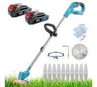 Débroussailleuse sans fil 2 en 1 avec tête de coupe rotative à 90°, manche télescopique avec 2 batteries de 3,0 Ah, 2 lames de scie pour couper la pelouse, l'entretien de la pelouse, l'allée et le