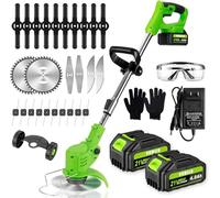 Débroussailleuse sans fil, 2 en 1, coupe-bordure, débroussailleuse électrique sans balais 21 V avec 2 batteries de 3,0 Ah et chargeur, diamètre de coupe de 15 cm, débroussailleuse sans fil pour