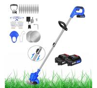 Débroussailleuse sans fil 21 V 260 W avec 2 batteries et chargeur, tube télescopique de 91,5 à 127,5 cm, débroussailleuse légère, 10 lames en métal, pour la coupe de pelouse, jardin - Bleu
