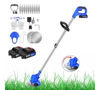 Débroussailleuse sans fil 21 V avec 2 batteries et chargeur, vitesse de rotation du moteur 10 000 tr/min, débroussailleuse électrique, pour couper la pelouse, le jardin, bleu