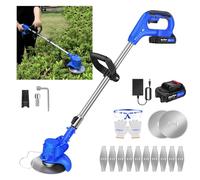 Débroussailleuse sans Fil 21V Coupe Bordure a Batterie Taille Bordure Electrique pour la Coupe de Jardin, Pelouses et Terres Agricoles, avec 2 Batterie, Chargeur et 12 Lames