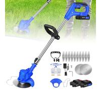 Débroussailleuse sans Fil 21V Coupe Bordures sans Fil, 15 cm Largeur de Coupe 10000 TR/Min, 10 x Lame en Métal et 2 x Scies Circulaires, 1 Batterie 1,5 Ah et Chargeur