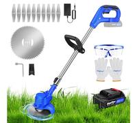 Débroussailleuse sans fil 260 W - Manche télescopique de 91,5 à 127,5 cm - Poignée ergonomique - Coupe-gazon électrique - Bleu