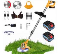 Débroussailleuse sans Fil 650W, Tondeuse électrique 3-en-1 avec Roues, 2 Batteries 2,0Ah et 3 Types de Lames, Coupe-Bordures et débroussailleuse pour pelouse et Jardin Blue