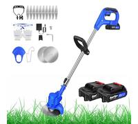 Débroussailleuse sans fil, avec 2 batteries de 1,5 Ah et chargeur, tube télescopique de 91,5 à 127,5 cm, tête pivotante réglable, pour tondre la pelouse, le jardin, bleu