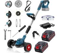 Débroussailleuse sans fil avec batterie de 6,0 Ah, moteur sans balais 600 W, 5000 tr/min, écran LCD, 3 types de lames, manche télescopique et roues, coupe-bordures électrique pour pelouse, mauvaises