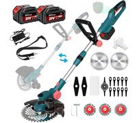 Débroussailleuse sans fil avec batterie et chargeur, 21 V pour batterie Makita, débroussailleuse avec 2 batteries de 4,0 Ah, débroussailleuse avec brosse à mauvaises herbes, tête pivotante à 90°, pour