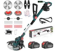 Débroussailleuse sans fil avec brosse à mauvaises herbes, 21 V sans balais pour batteries Makita, batterie de débroussailleuse électrique, avec batterie 2 x 4,0 Ah et chargeur pour coupe de jardin