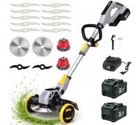 Débroussailleuse sans fil avec brosse à mauvaises herbes 21 V sans balais pour batteries Makita, débroussailleuse électrique 4 en 1, avec batterie 2 x 4,0 Ah et chargeur pour coupe de jardin (gris)