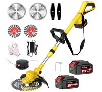 Débroussailleuse sans fil pour batteries Makita, débroussailleuse avec batterie 21 V, débroussailleuse avec brosse à mauvaises herbes, batterie 2 x 4,0 Ah et chargeur, moteur sans balais 750 W (jaune)
