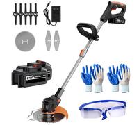 Débroussailleuse sans Fil, Taille-Herbe Électrique de Jardin avec 2 Batteries 2.6Ah, 3 Types de Lames et Poignée Télescopique, Bordureuse et Coupe-Weed pour Entretien et Nettoyage du Jardin