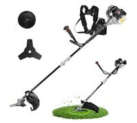 Débroussailleuse Thermique 2 en 1, Moteur 2 Temps de 52 CC, 1,3 KW, Coupe-Bordure avec Tête à Double Fil et Lame à 3 Dents, Coupe-Herbe Thermique, Débroussailleuse à Essence