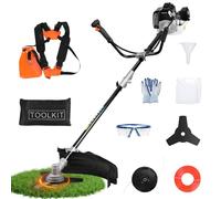 Débroussailleuse Thermique 2 Temps 52cc Essence, Coupe-Bordures Professionnel avec Lame 3 Dents et Tête à Fil, Harnais d'Épaule, Lunettes de Protection, Gants, Kit Complet