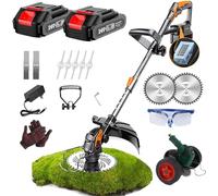 Debroussailleuse Thermique 4 en 1 avec 2 Batteries, 24v Coupe Bordure Electrique Et 4 Types De Lames pour La Coupe De Jardin, Pelouses Et Terres Agricoles,Poignée Réglable (Il y a des Roues)