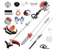 Débroussailleuse Thermique 5 en 1 Multitool, 52 cm³ 2 Temps 3 CV - Coupe-Bordure, Taille-Haies et Élagueuse sur Perche avec Tête à Fil, Lame 3 Dents et Lame 40 Dents