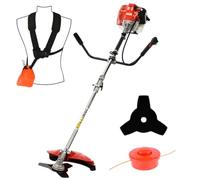Débroussailleuse Thermique à 52cm³ 2 Temps 2,2KW, Debrouissalleuses à Dos avec Lame 3 Dents et Tête de Coupe en Nylon, pour Jardin et Défrichage (Rouge)