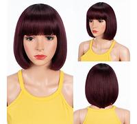 DÉBUT Perruque de cheveux humains brésiliens vierges Remy avec frange pour femme, coupe Pixie, densité de 150 %, cheveux brésiliens vierges Remy (20,3 cm, TTIB/99J)