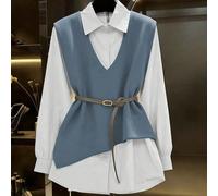 Débuts automne 2025 : Ensemble veste-chemise 2 en 1 pour femmes, avec une coupe asymétrique artistique, des accents de boutons raffinés et une ceinture de taille réglable, une silhouette élancée qui m