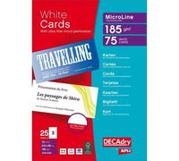 Decadry Microline Ocb3323 - Micro-Perforé - Blanc - 210 X 99 Mm - 185 G/M² - 75 Carte(S) (25 Feuille(S) X 3 Cartes De Visite Multi-Usages