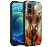 Decahouy Coque de téléphone HMD Fusion 5G, légère et souple en TPU résistant aux chocs, coque de protection intégrale pour HMD Fusion 5G 2024, recharge sans fil, vache Highland et fleurs