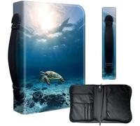 Decahouy Étui de protection pour bibles de 24,1 x 17 cm - Cuir PU imperméable avec fermeture éclair, poignée et porte-stylo - Cadeau chrétien pour homme et femme, tortue de mer verte