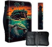 Decahouy Étui de protection pour bibles de 24,1 x 17 cm - Cuir PU imperméable avec fermeture éclair, poignée et porte-stylo - Cadeau chrétien pour homme et femme, tortue de mer verte et île