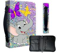 Decahouy Étui de protection pour bibles de 24,1 x 17 cm - Cuir PU imperméable avec fermeture éclair, poignée et porte-stylo - Cadeau chrétien pour homme et femme - Motif éléphant mignon pailleté
