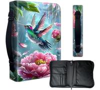 Decahouy Étui de protection pour bibles de 24,1 x 17 cm - Cuir PU imperméable avec fermeture éclair, poignée et porte-stylo - Cadeau chrétien pour homme et femme, colibri et pivoines roses