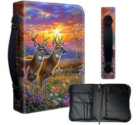 Decahouy Étui de protection pour bibles de 24,1 x 17 cm - Cuir PU imperméable avec fermeture éclair, poignée et porte-stylo - Cadeau chrétien pour homme et femme, beau cerf et fleurs sauvages