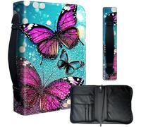Decahouy Étui de protection pour bibles de 24,1 x 17 cm - Cuir PU imperméable avec fermeture éclair, poignée et porte-stylo - Cadeau chrétien pour homme et femme - Motif papillons et paillettes