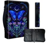 Decahouy Étui de protection pour bibles de 24,1 x 17 cm - Cuir PU imperméable avec fermeture éclair, poignée et porte-stylo - Cadeau chrétien pour homme et femme, papillon bleu et floral